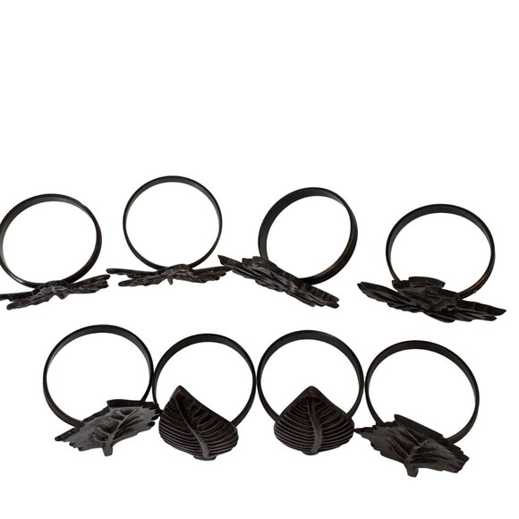 Rustic Leaf Design Napkin Rings Set Of 8 Holiday Fall Home Decor Dining  Brown - Picture 4 of 15